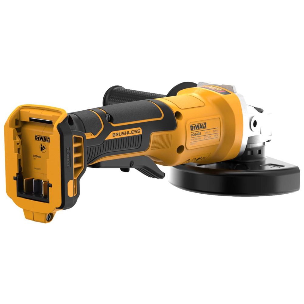 Аккумуляторная угловая шлифмашина DEWALT DCG408P1T, 18 В, 125 мм, 9000 об/мин, с АКБ 5 Ач и ЗУ, в кейсе TSTAK (DCG408P1NT-XJ)