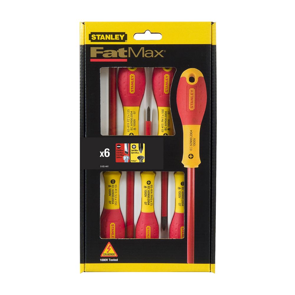 Набор из 6 отверток электрика FatMax (2,5x50, 3,5x75, 5,5x150, PH1x100, PH2x125,эл.пробник 250 В) STANLEY 0-65-441