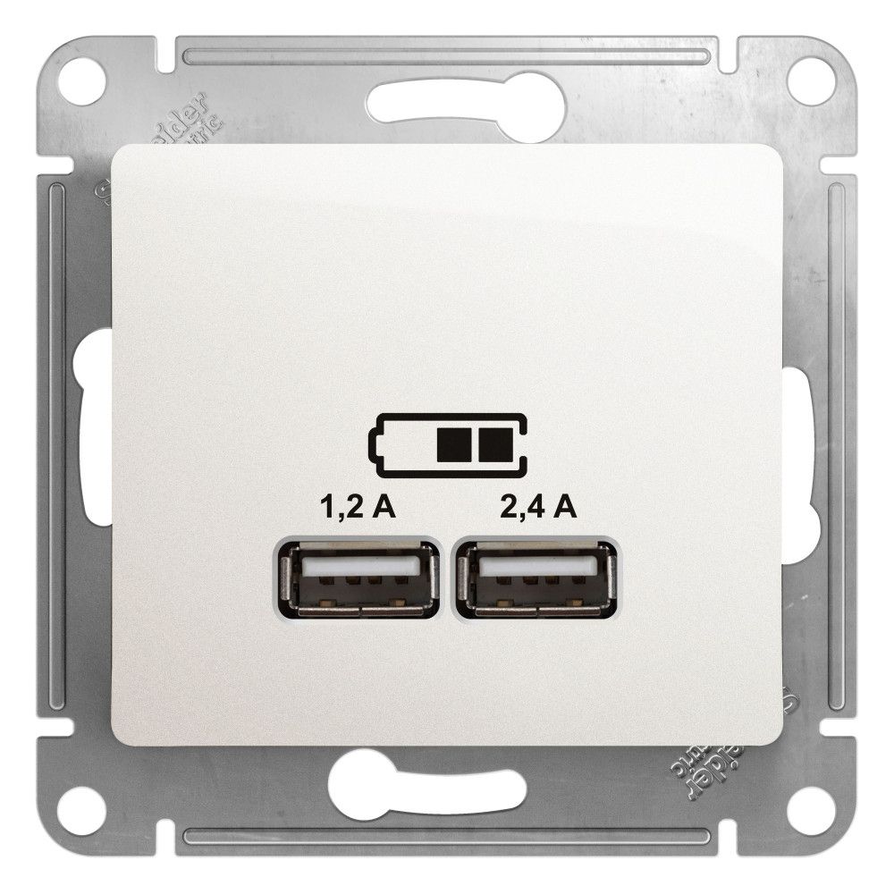 Розетка USB A+C 5В/2,4А 2х5В/1,2А Systeme Electric (Schneider Electric) Glossa, перламутр GSL000639