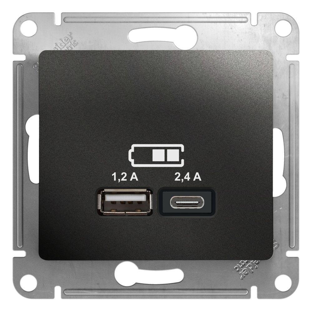 Розетка USB A+C 5В/2,4А 2х5В/1,2А Systeme Electric (Schneider Electric) Glossa, антрацит GSL000739