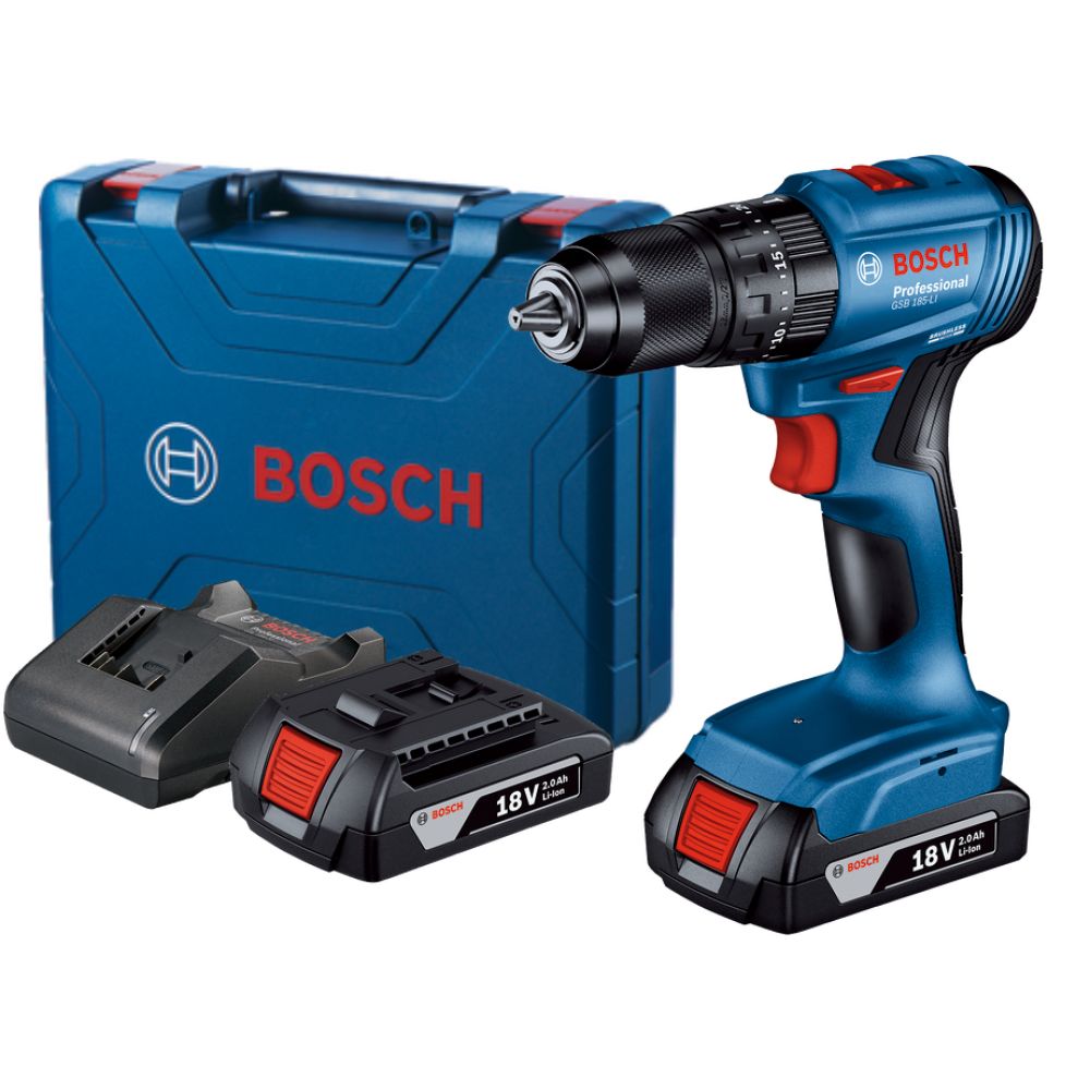Аккумуляторная ударная дрель-шуруповерт Bosch  GSB 185-LI 06019K3100, 1900 об/мин, с 2 АКБ 2 Ач и ЗУ, в кейсе