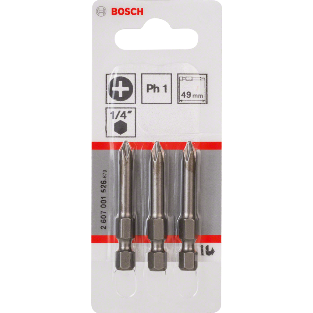 Биты для шуруповертов Bosch PH1 2607001526, XH, 49 мм, 3 шт.