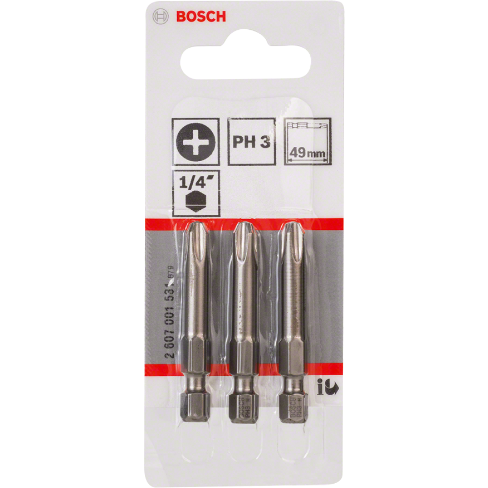 Биты для шуруповертов Bosch PH3 2607001531, XH, 49 мм, 3 шт.