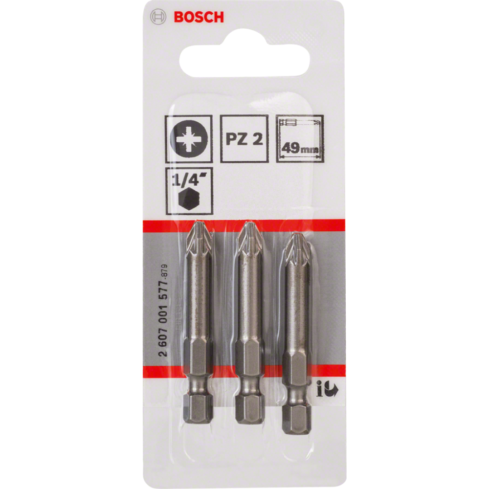Биты для шуруповертов Bosch PZ2 2607001577, XH, 49 мм, 3 шт.