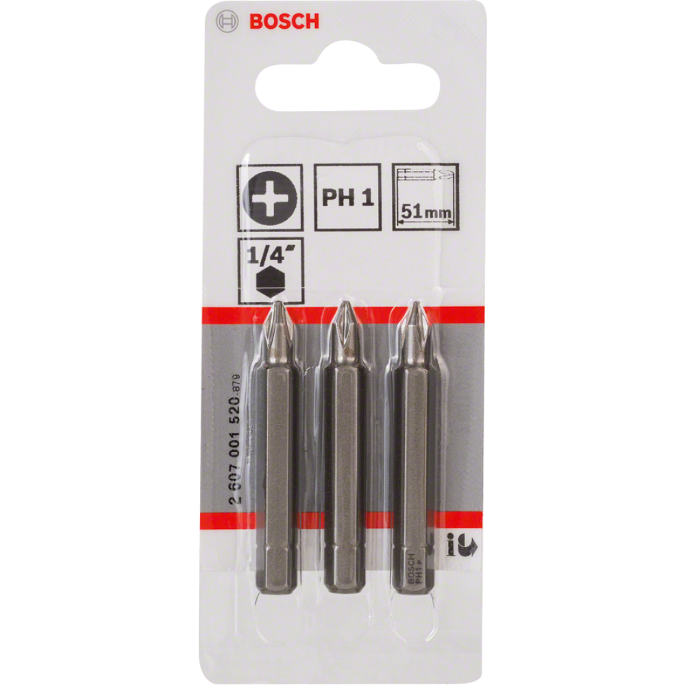 Биты для шуруповертов Bosch PH1 2607001520, XH, 51 мм, 3 шт.
