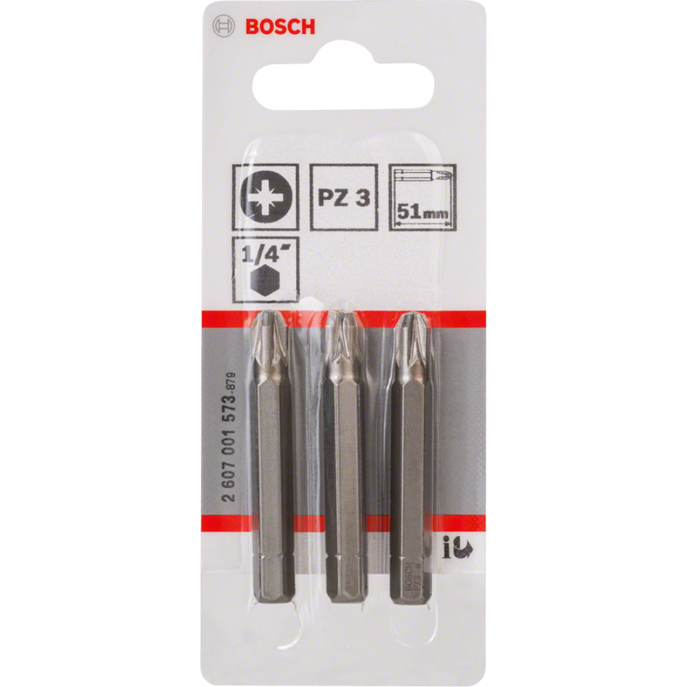 Биты для шуруповертов Bosch PZ3 2607001573, XH, 51 мм, 3 шт.