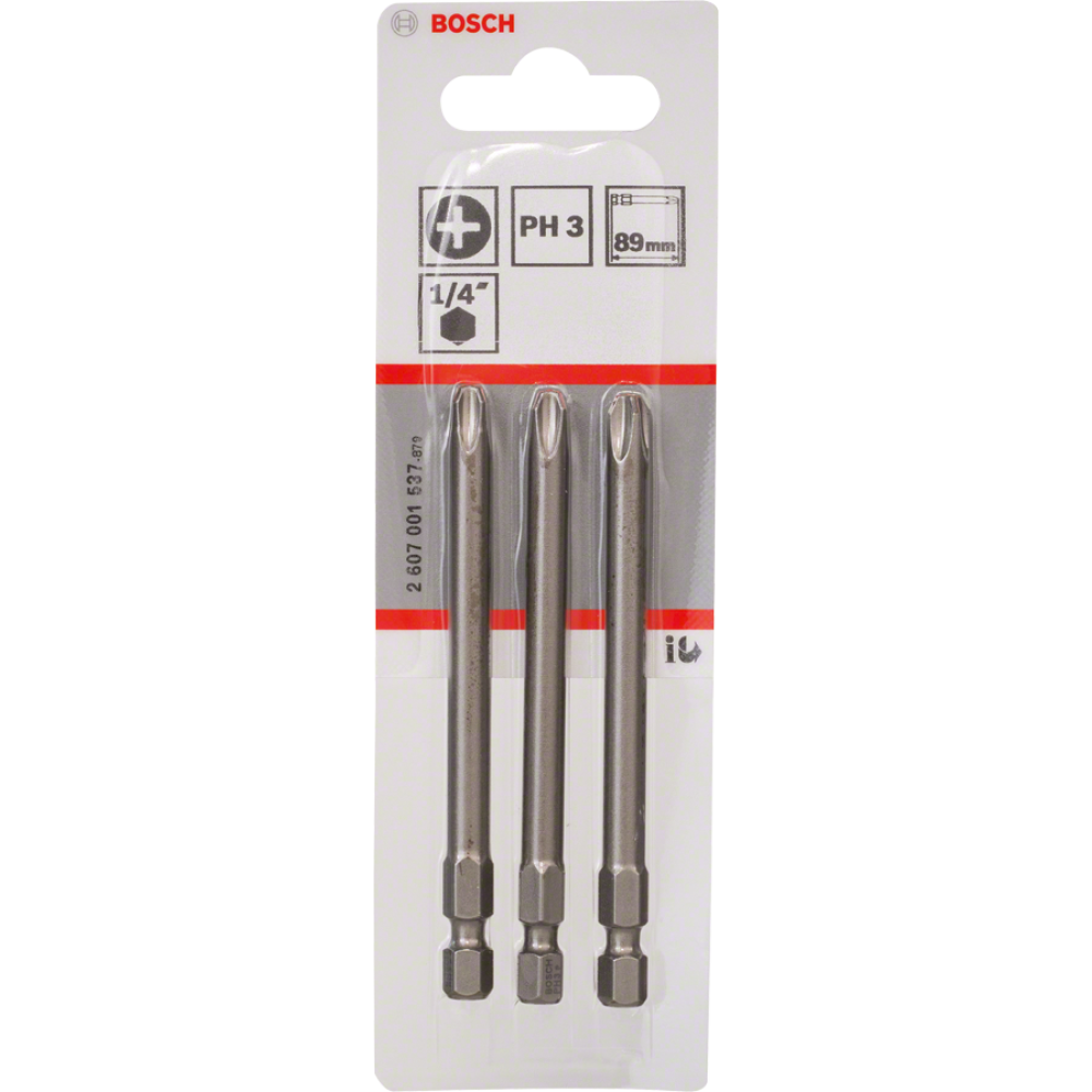 Биты для шуруповертов Bosch PH3 2607001537, XH, 89 мм, 3 шт.
