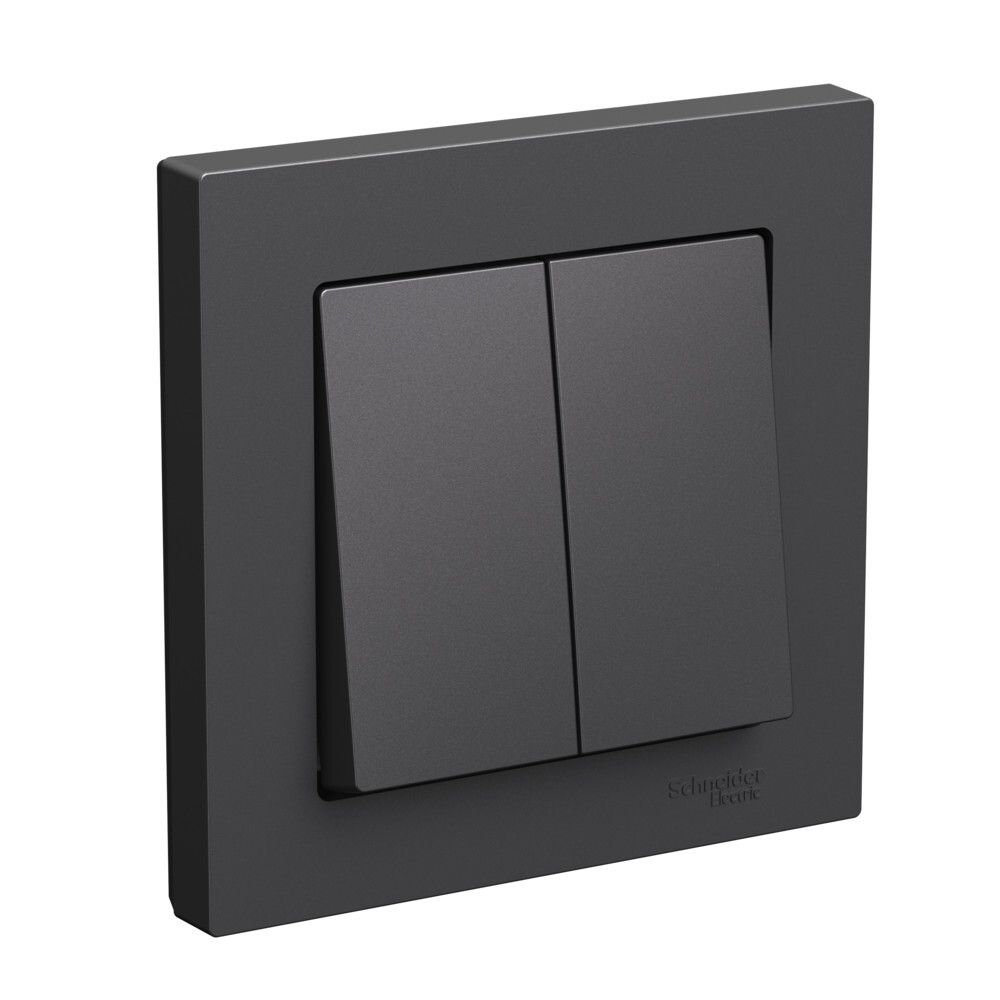 Выключатель 2-клавишный Systeme Electric (Schneider Electric) Atlas Design 10АХ, базальт ATN001452