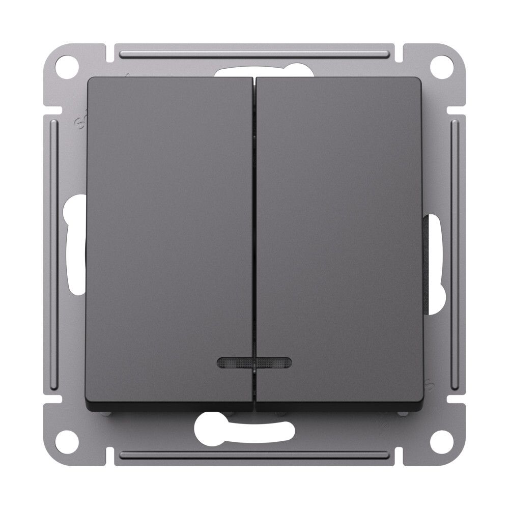 Выключатель 2-клавишный с подсветкой Systeme Electric (Schneider Electric) Atlas Design 10АХ, базальт ATN001453