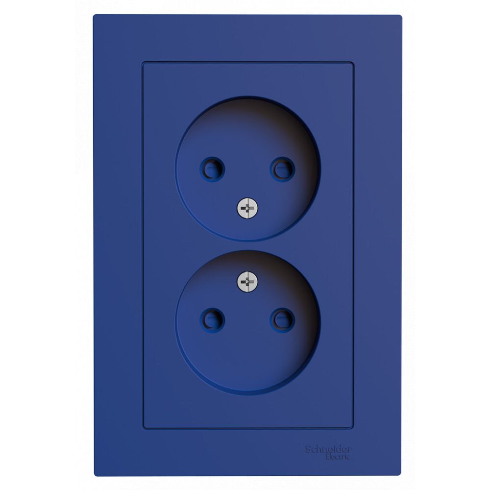 Розетка двойная без заземления со шторками 16А Systeme Electric (Schneider Electric) AtlasDesign, аквамарин ATN001122