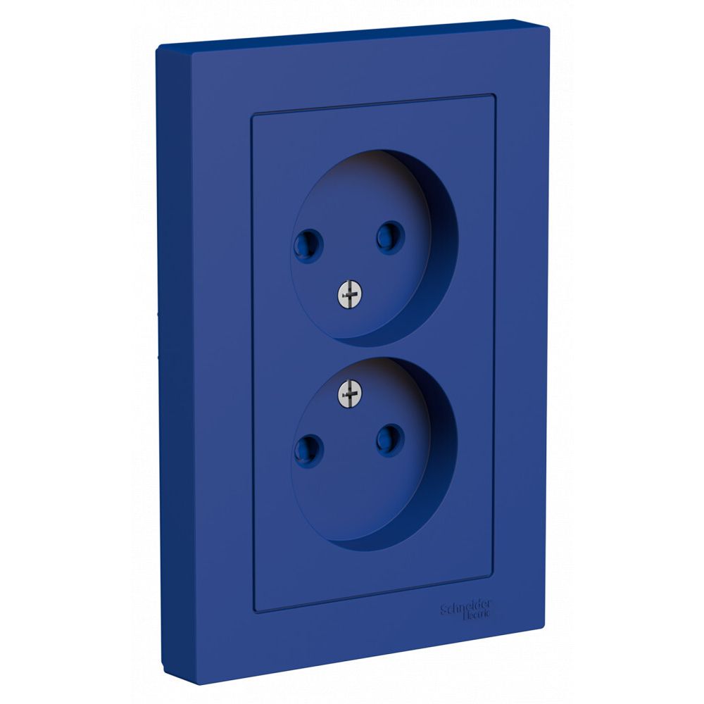 Розетка двойная без заземления со шторками 16А Systeme Electric (Schneider Electric) AtlasDesign, аквамарин ATN001122