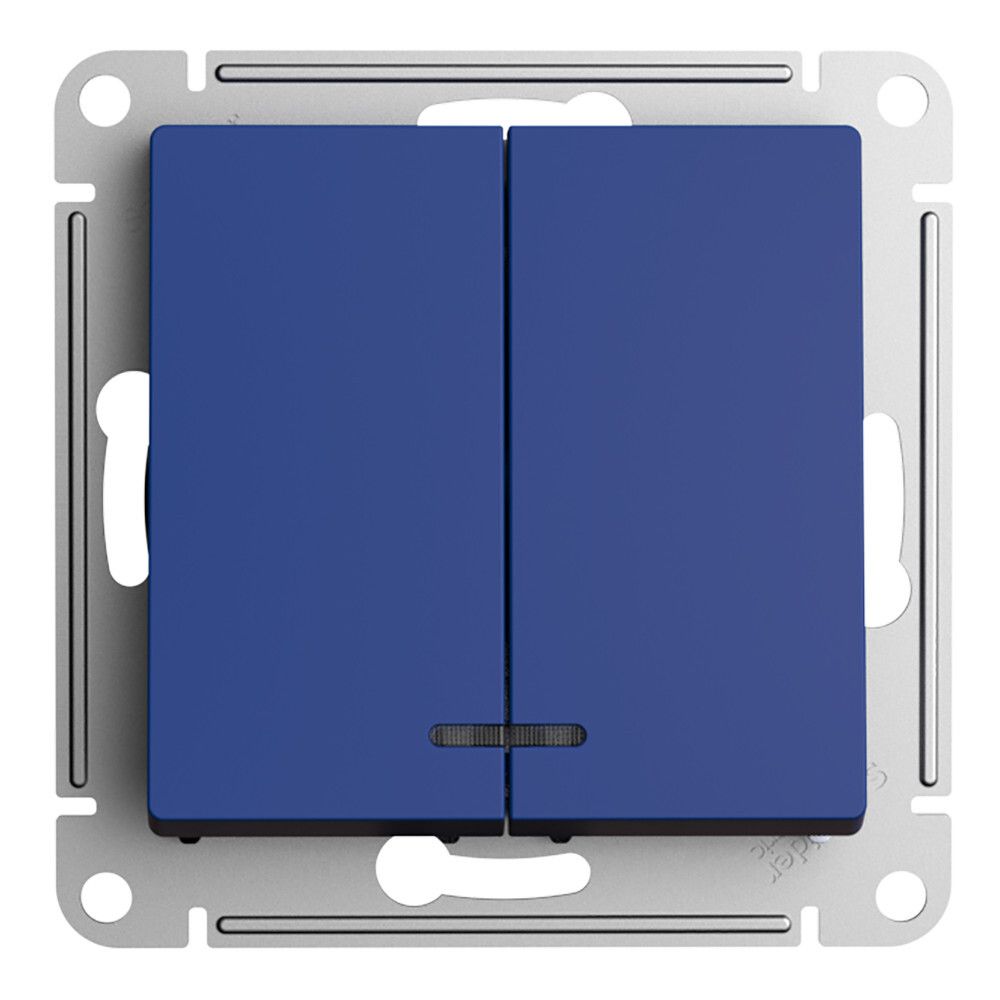 Выключатель 2-клавишный с подсветкой Systeme Electric (Schneider Electric) AtlasDesign, аквамарин ATN001153