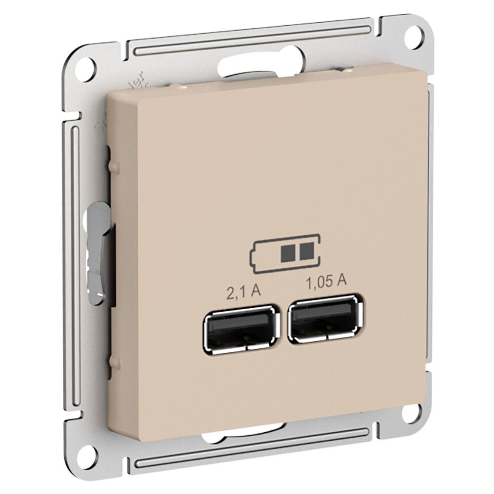 Розетка USB A+A 2-местная (2.1А и 1.05А) Systeme Electric (Schneider Electric) AtlasDesign, песочный ATN001233