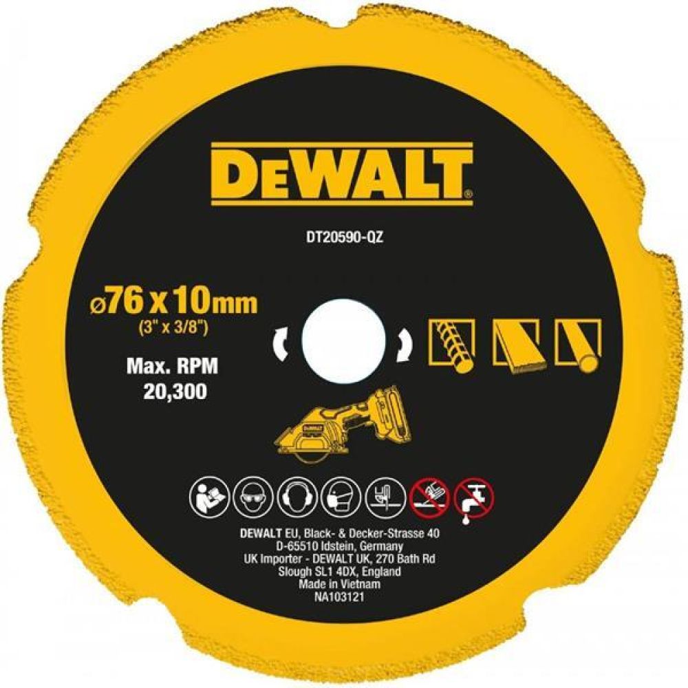 Отрезной диск алмазный DEWALT, по мультиматериалу, 76x10 мм, DT20590