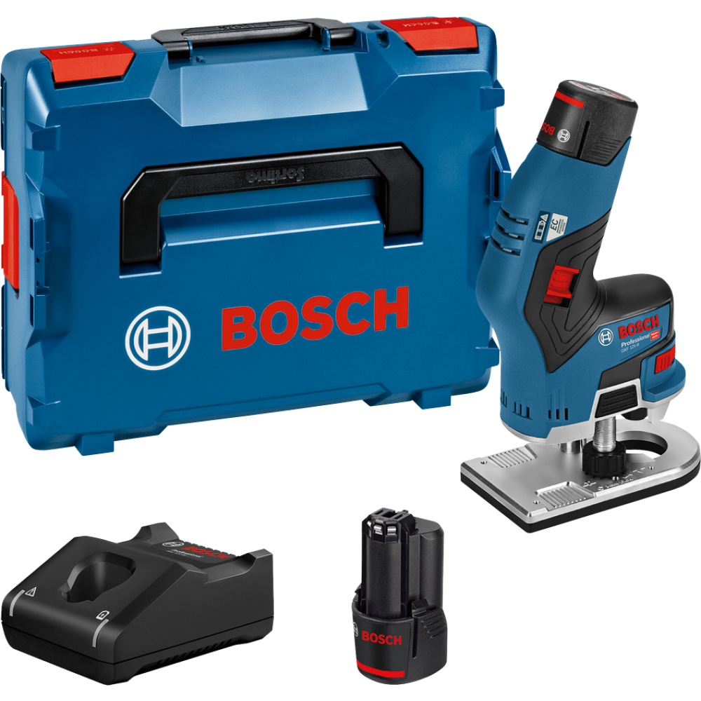 Аккумуляторный кромочный фрезер Bosch POF GKF 12V-8, 12 В, 13000 об/мин, c 2 АКБ 3 Ач из ЗУ, в кейсе, 06016B0000