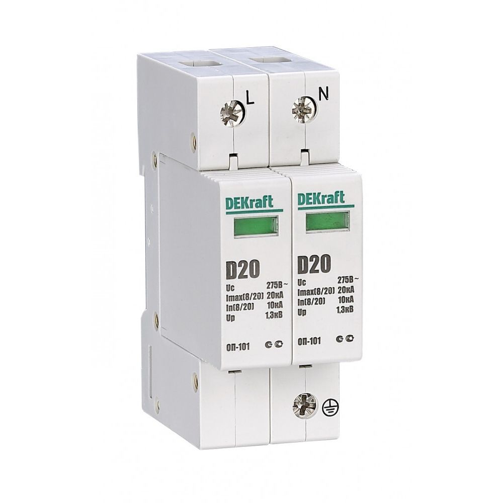 Ограничитель перенапряжений DEKraft 1P+N 20кА, класс D, 275В, 18014DEK