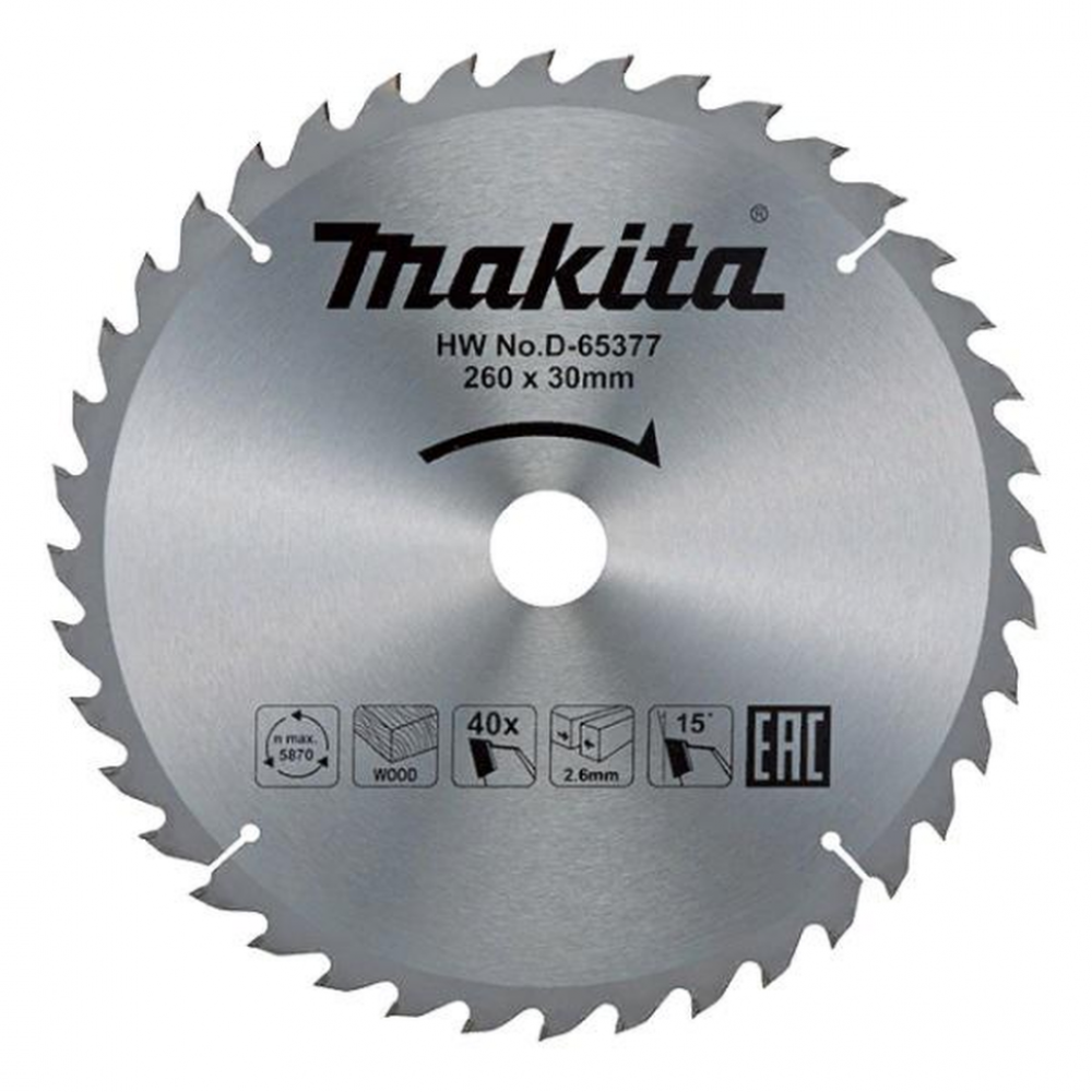 Пильный диск Makita по дереву, 260x30х1.8 мм, D-65377