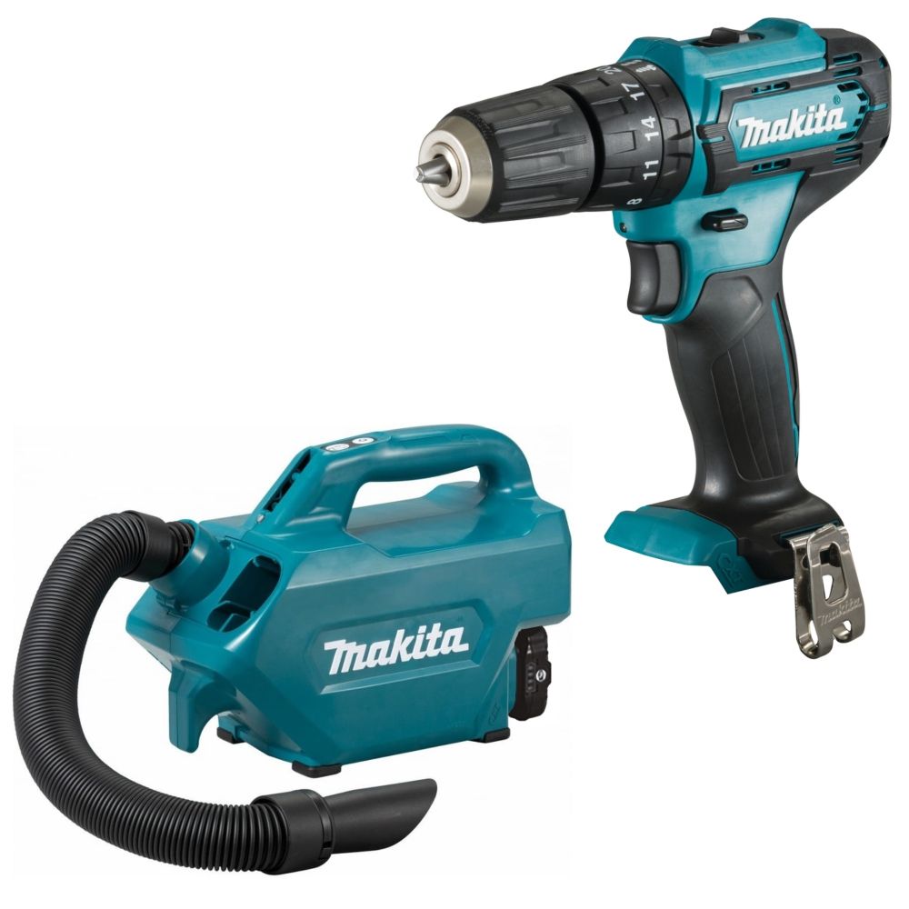 Набор Makita: аккумуляторный пылесос CL121DWA + аккумуляторная ударная дрель-шуруповерт HP333DZ, PT1001