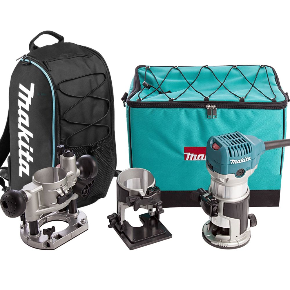 Набор Makita: кромочный фрезер RT0700CX2, 710 Вт, 30000 об/мин + рюкзак PGH-190100, PT1013