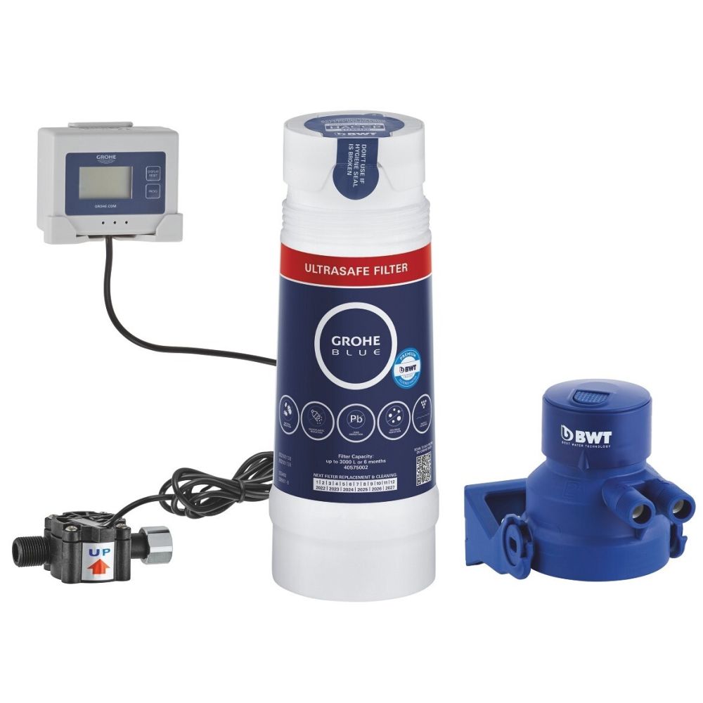 Комплект фильтра UltraSafe с головкой и счётчиком воды GROHE Blue (40876000)