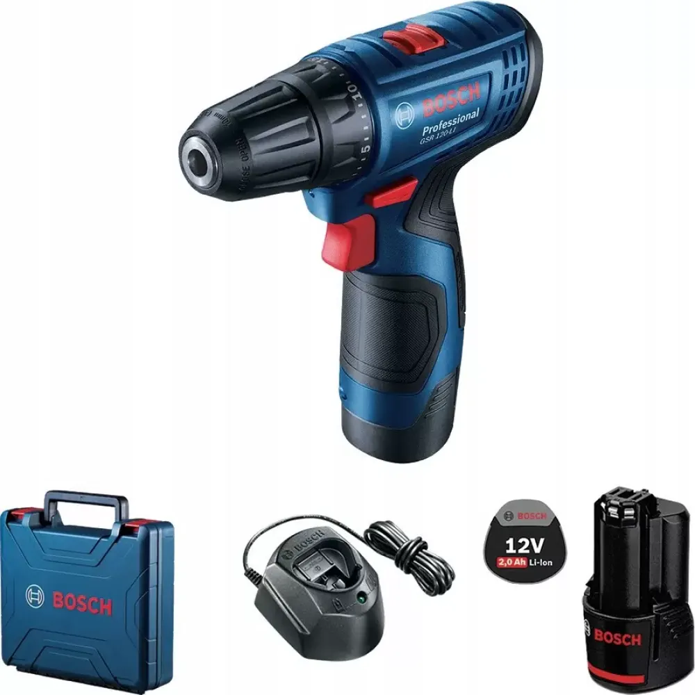 Аккумуляторная дрель - шуруповерт Bosch  GSR 120-LI, 2 АКБ 2.0 Ah, ЗУ GAL 12V-20, чемодан, 06019G8000