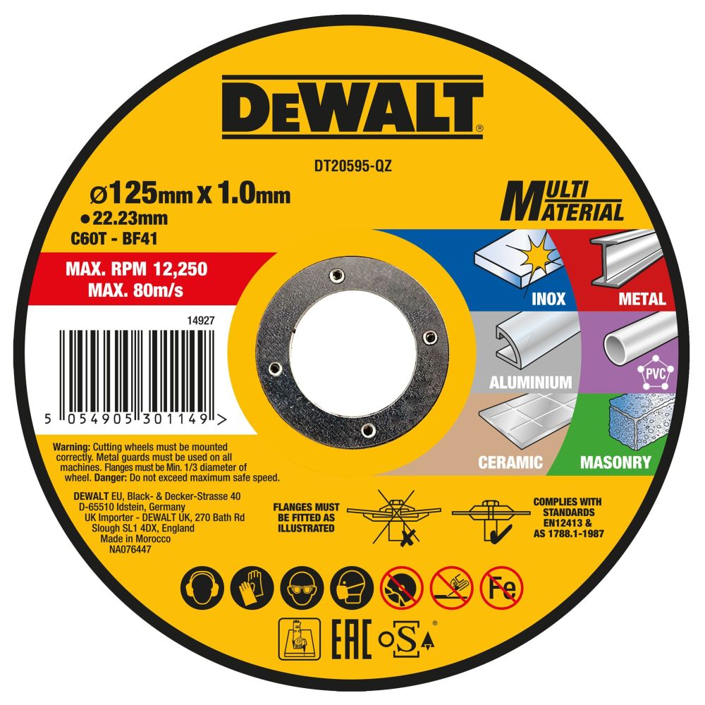 Отрезной диск DEWALT, по мультиматериалу, 125x1 мм, DT20595