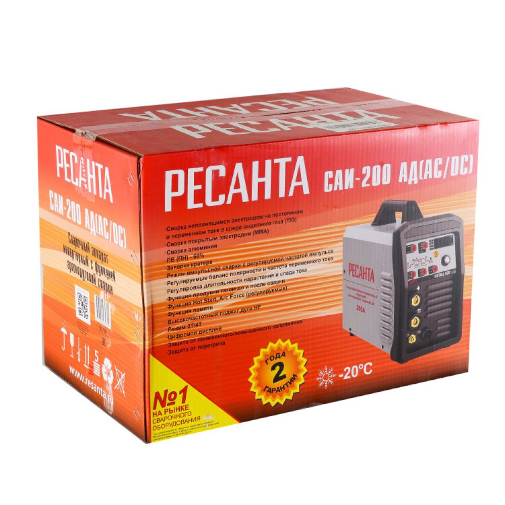 Сварочный аппарат инверторный Ресанта САИ-200АД (АС/DC), 200 А, 65/98