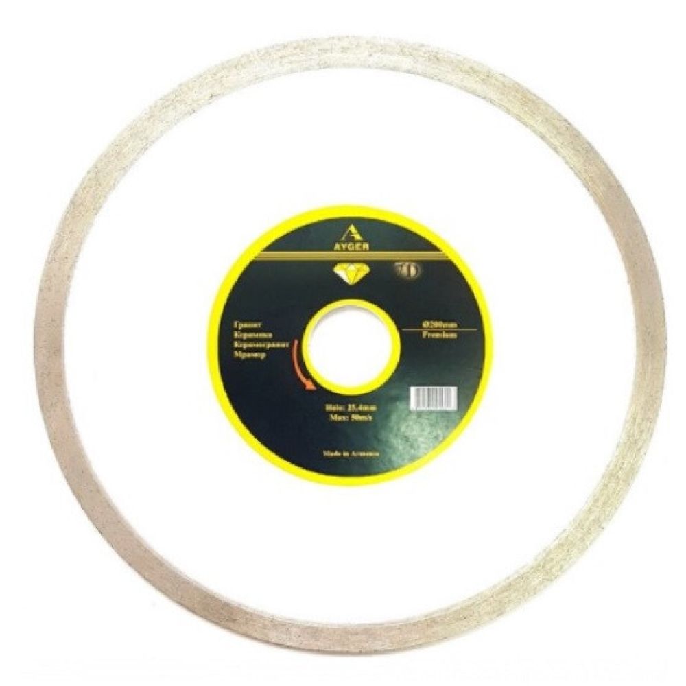 Алмазный диск AYGER, по керамике, 200x25.4x1.6 мм, 200001-7Д