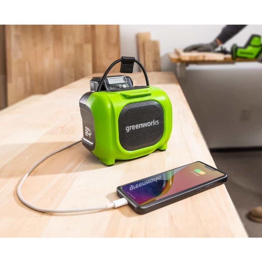 Аккумуляторная акустическая система Greenworks GPT-MNBS, c возможностью питания от сети, 24 В, без АКБ и ЗУ, 3503107