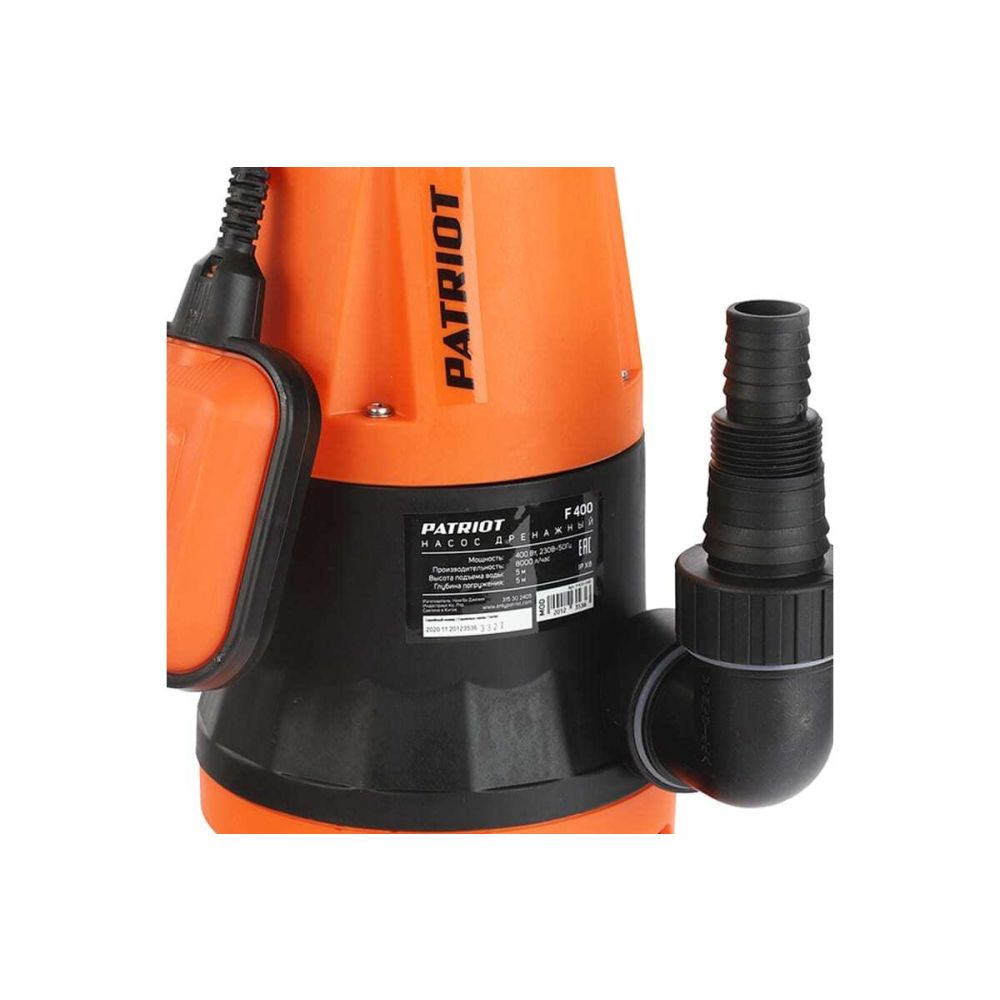 Дренажный насос Patriot F 400, погружной, для грязной воды, 400 Вт, 133 л/мин, 315302405