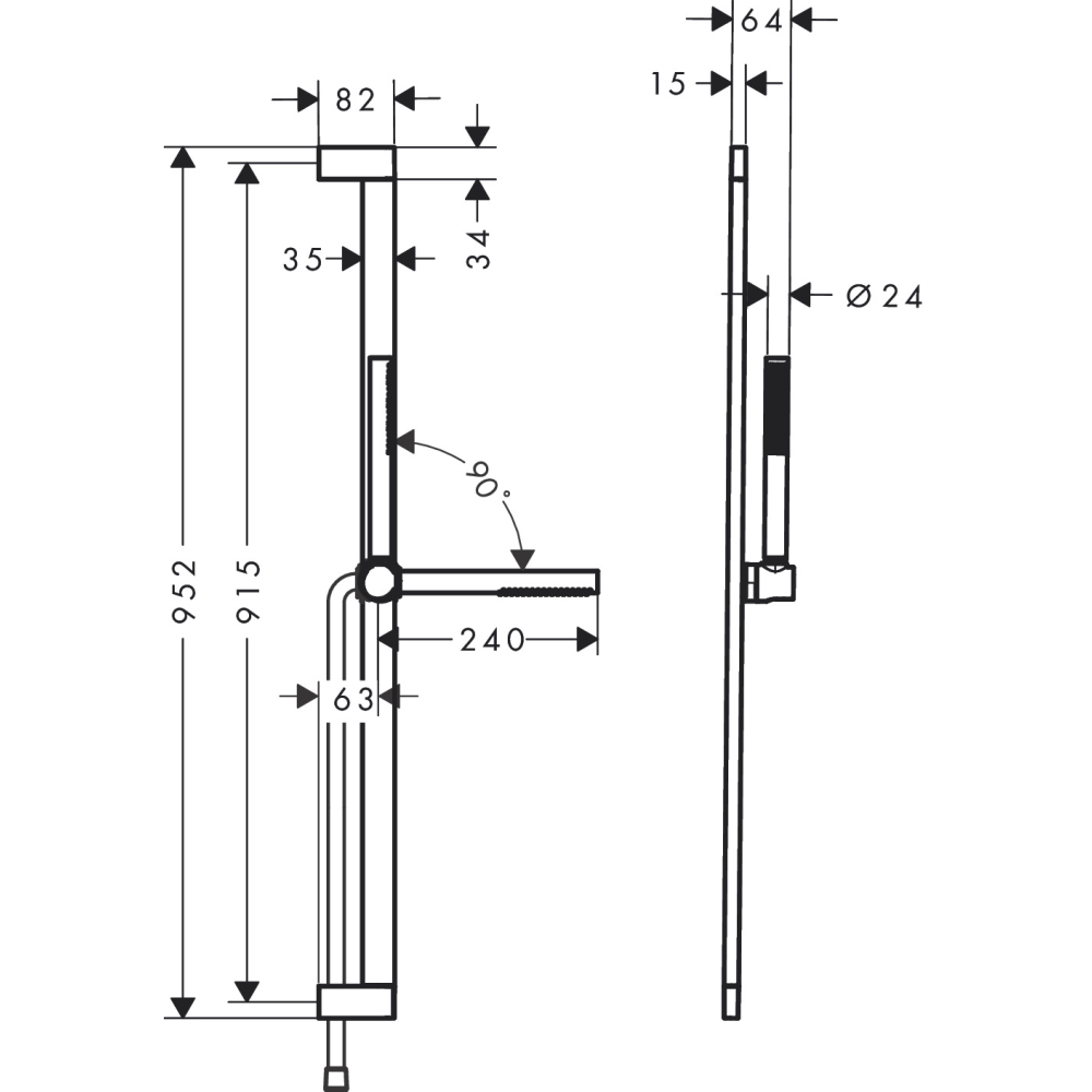 Душевой гарнитур hansgrohe Pulsify S 100 1jet EcoSmart+ со штангой 90 см, 24383000, хром