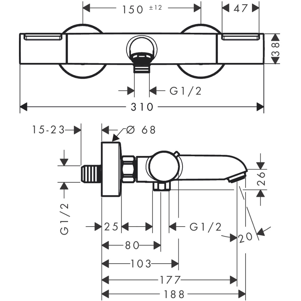 Термостат для ванны hansgrohe Ecostat Element, внешнего монтажа, 13347000, хром
