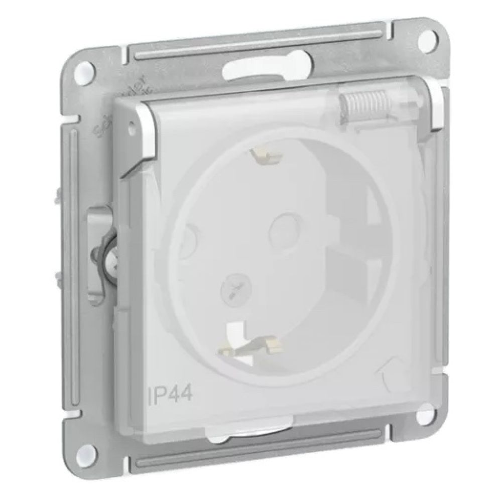 Розетка с заземлением со шторками с крышкой IP44, Systeme Electric (Schneider Electric) AtlasDesign белая ATN440146