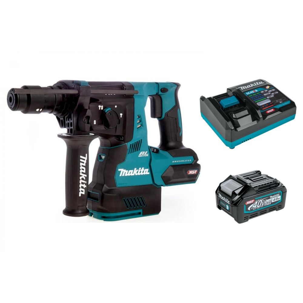 Набор Makita: аккумуляторный перфоратор HR004GZ, 40 В, 2.9 Дж, 5000 уд/мин + АКБ BL4040, 40 В, 4 Ач + быстрое ЗУ DC40RA, PT1034