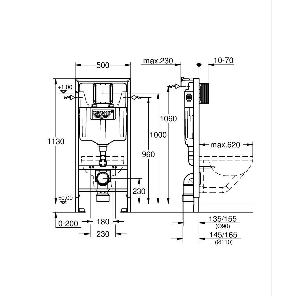Система инсталляции для унитаза GROHE Rapid SL 3 в 1 с панелью смыва Skate Air, фантомный черный (1000044)