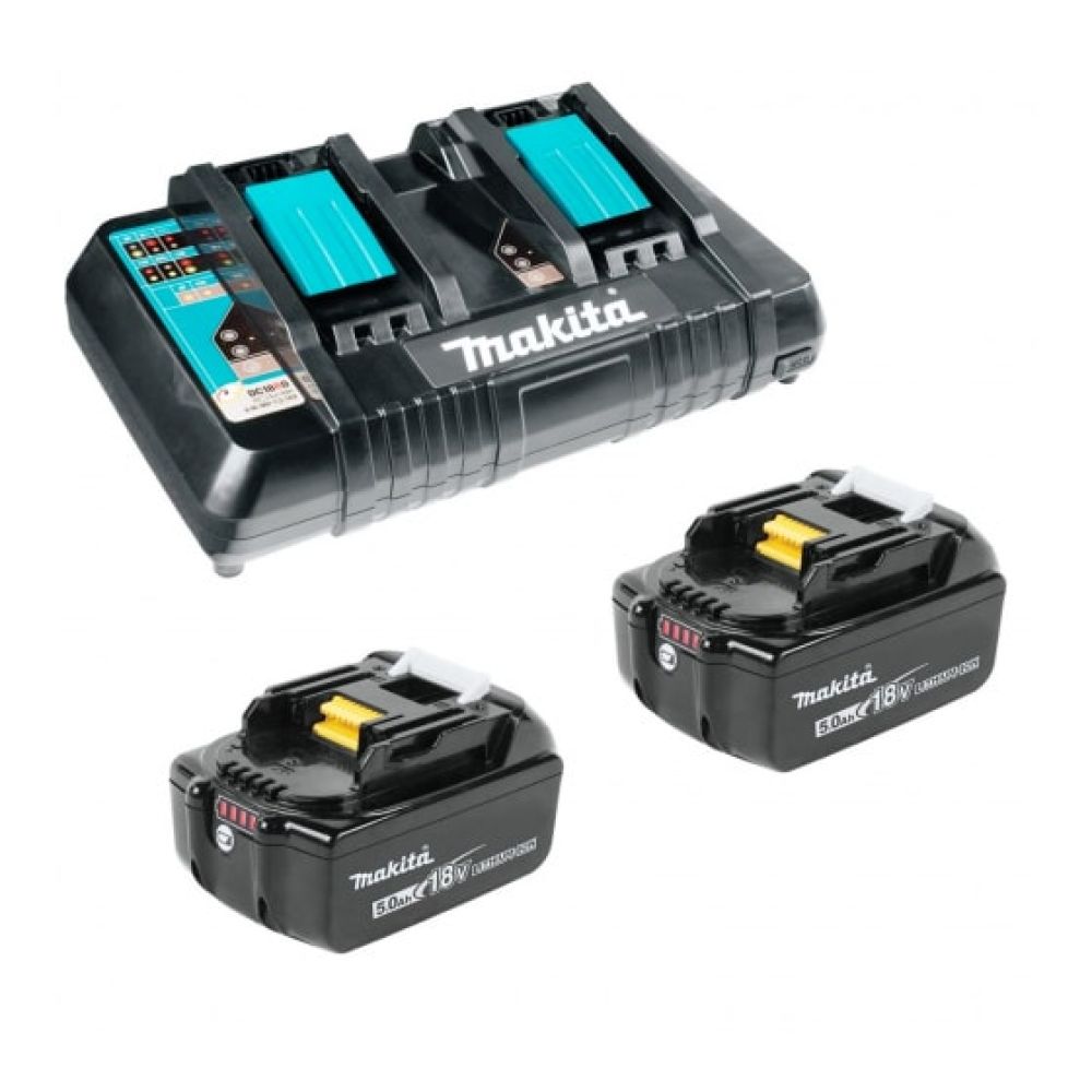 Набор Makita: 2 аккумулятора BL1850B, Li-Ion, 18 В, 5 Ач и двойное быстрое ЗУ DC18RD, 7.2-18 В, 2x9 А, 191L75-3