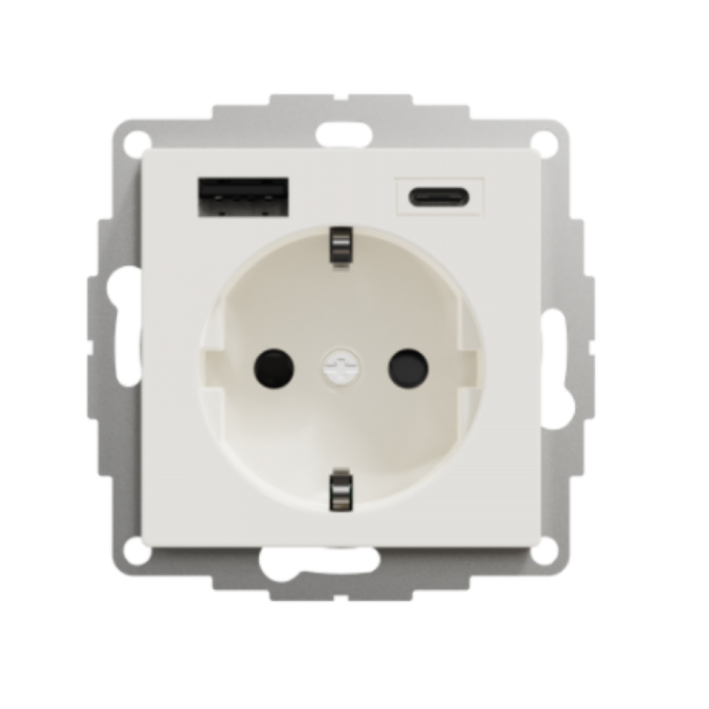 Розетка силовая 16А с 2 USB A+С, 3 A, Merten Systeme M Schneider Electric полярно-белый MTN2367-0319