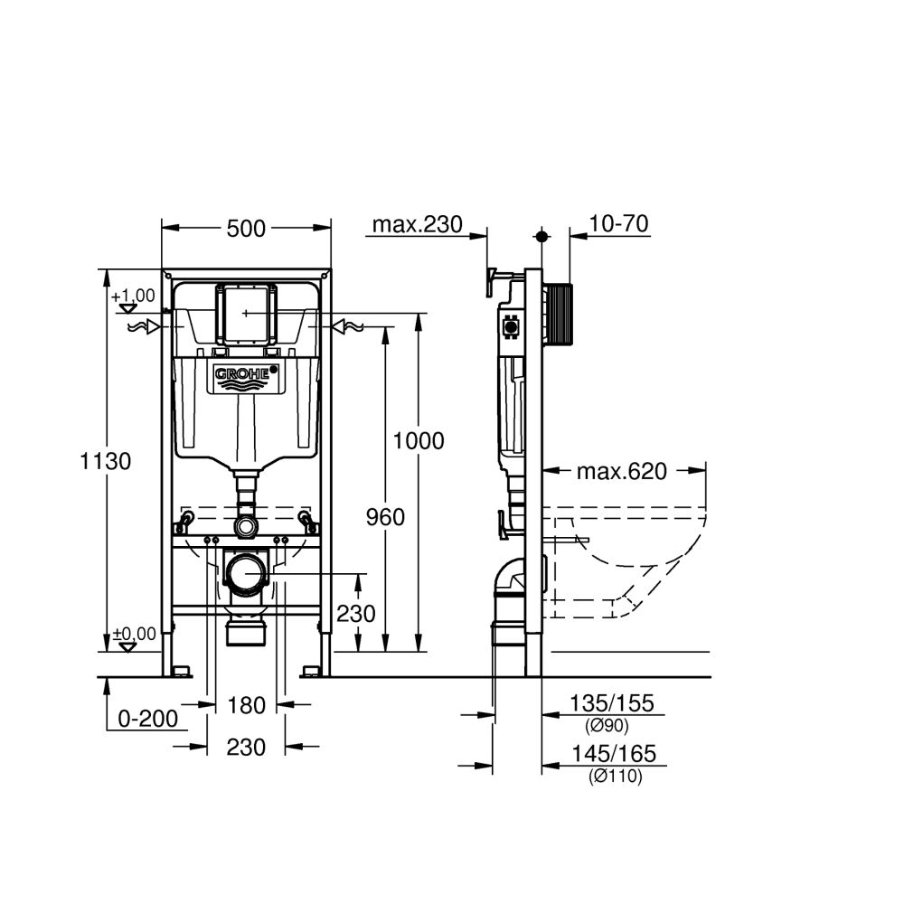 Система инсталляции для унитаза GROHE Rapid SL ширина 0,5 м (1,13 м) (38624001)