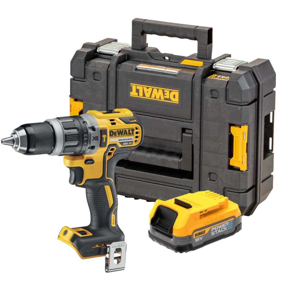 Ударная дрель-шуруповерт DEWALT DCD796E1T, 18 В, 2000 об/мин, 34000 уд/мин, с АКБ 1.7 Ач, в кейсе TSTAK (DCD796E1T-QW)