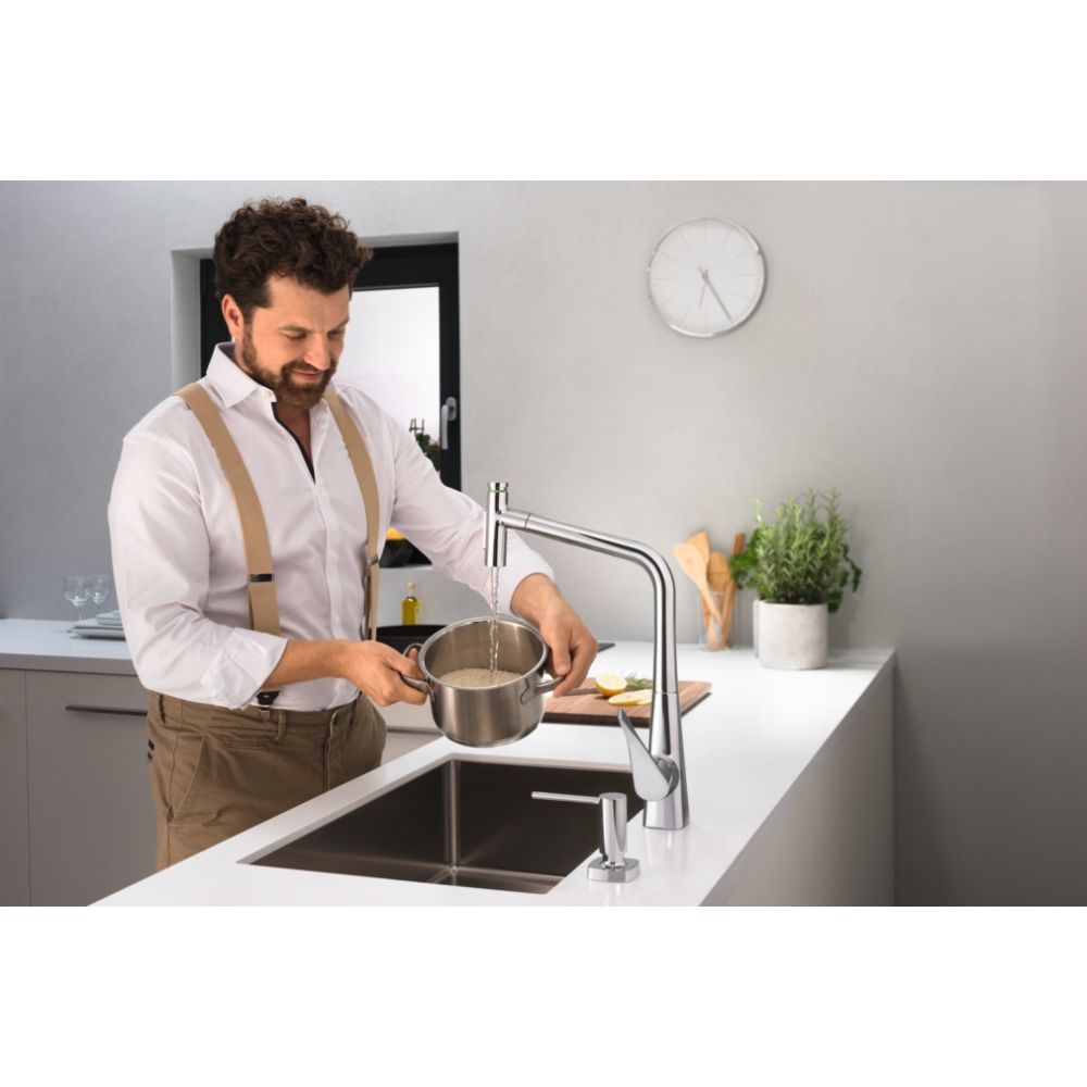 Смеситель для кухонной мойки hansgrohe Metris Select M71 320, с вытяжным душем 2jet, sBox 73816800, под сталь