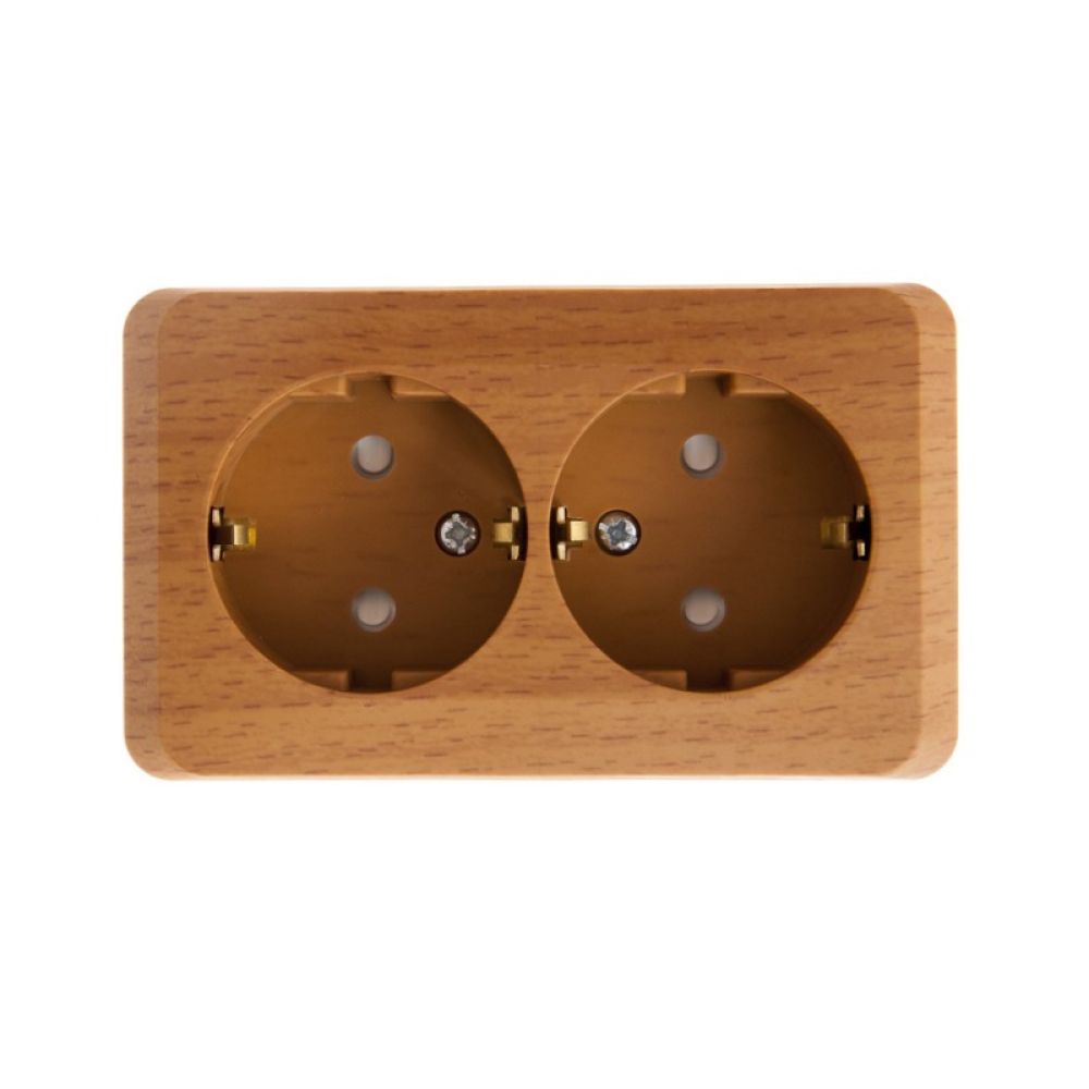 Розетка двойная с заземлением со шторками 16А Systeme Electric (Schneider Electric) Etude, бук PA16-008T