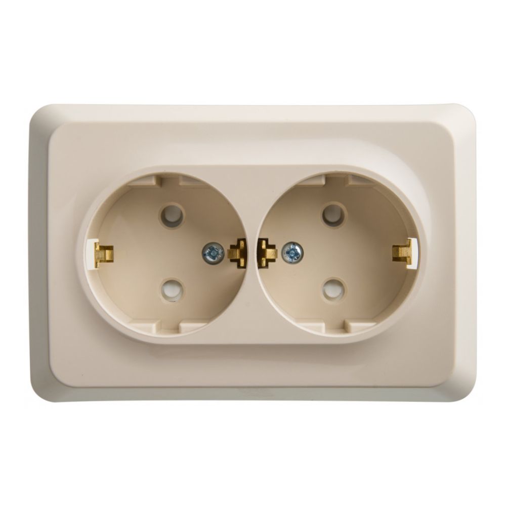 Розетка двойная с заземлением со шторками 16А Systeme Electric (Schneider Electric) Etude, кремовый PC16-108K