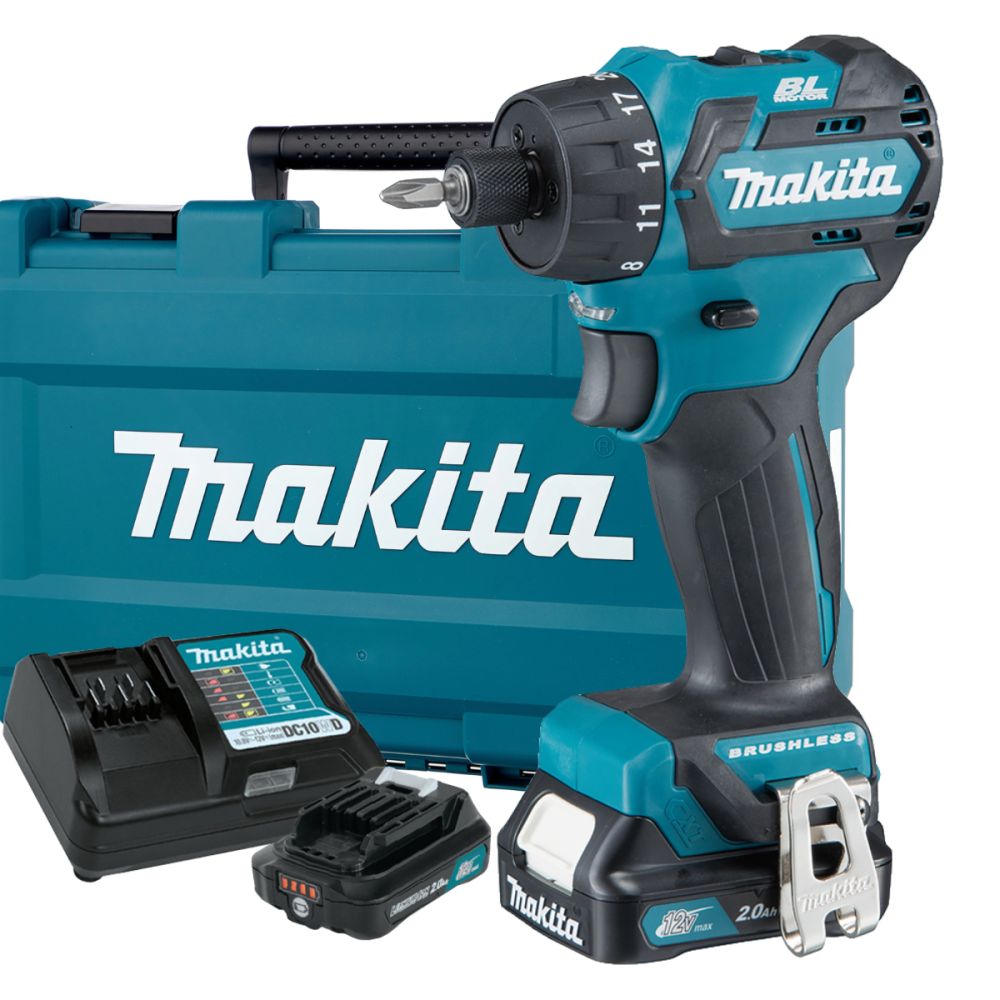 Аккумуляторная дрель-шуруповерт Makita, 10.8 В, 1500 об/мин, c 2 АКБ 2 Ач и ЗУ, в кейсе, DF032DWAE