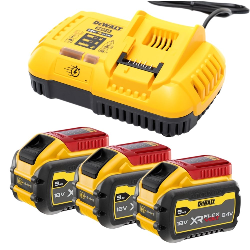 Набор DEWALT DCB118X3: 3 АКБ FLEXVOLT DCB547, Li-Ion, 18/54 В, 9/3 Ач и быстрое зарядное устройство DCB118, 18/54 В, 8 А