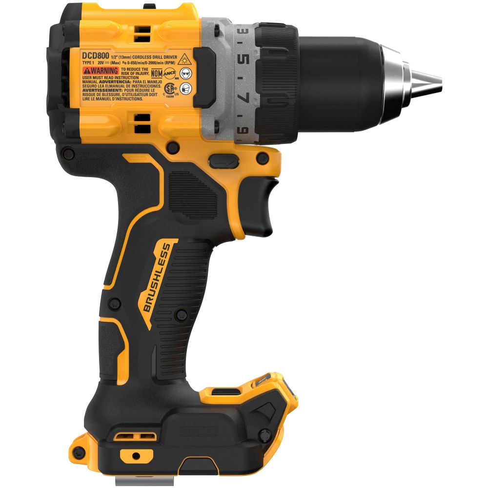 Аккумуляторная дрель-шуруповерт DEWALT DCD800B, 20 В, 2000 об/мин, без АКБ и ЗУ (DCD800B-XJ)