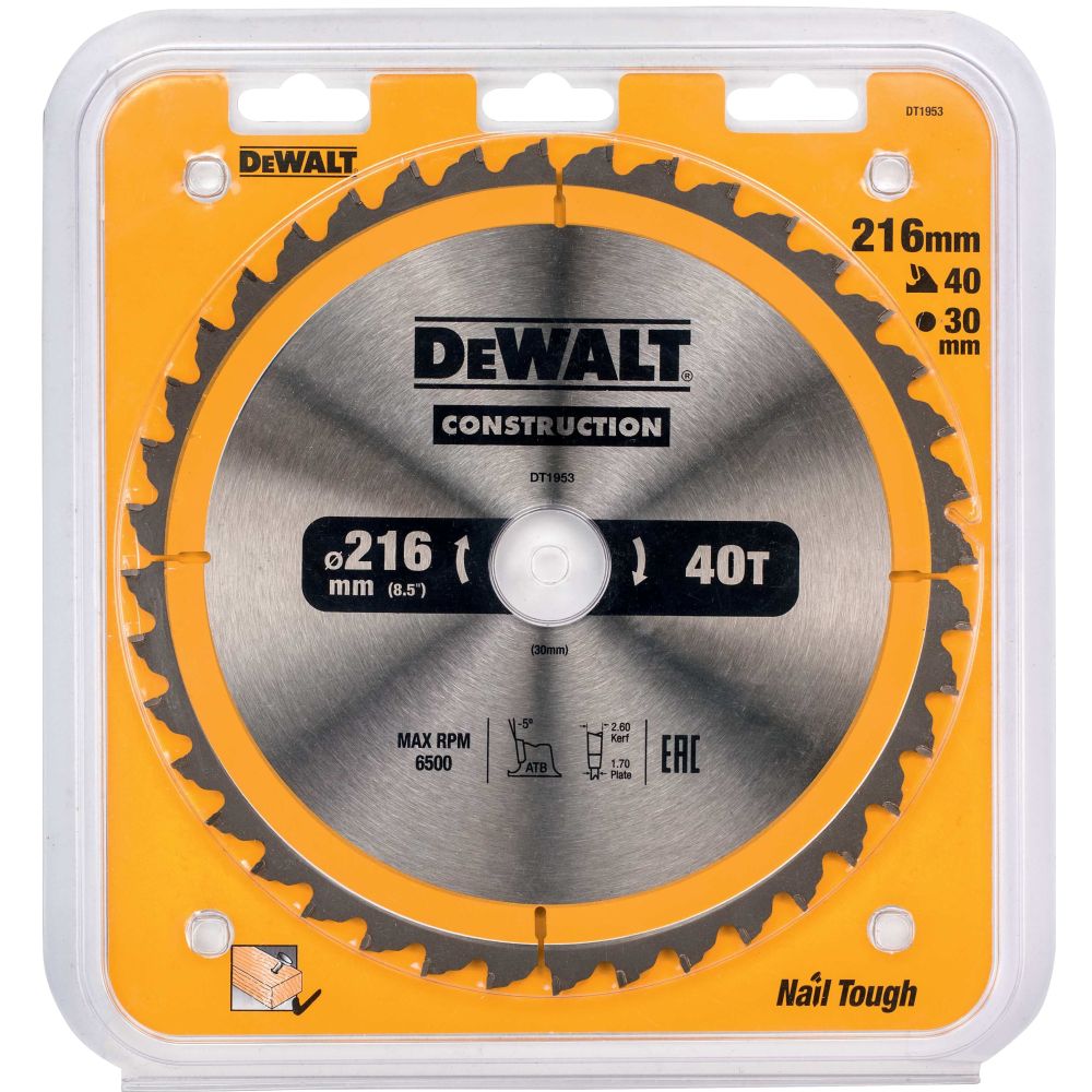 Диск пильный по дереву DEWALT CONSTRUCTION, 216х30х1.7 мм (DT1953-QZ)