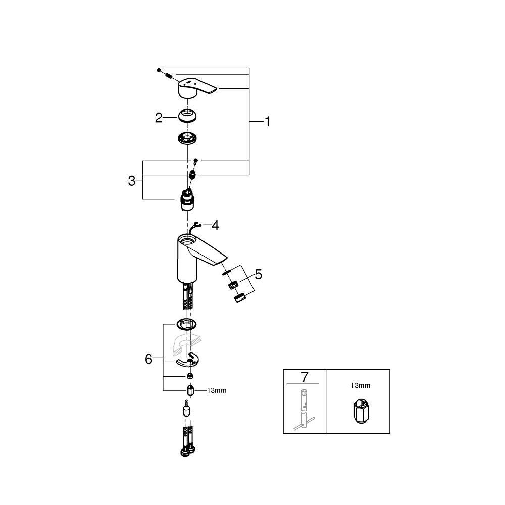 Смеситель для раковины GROHE Eurosmart с цепочкой, S-Size, хром (23372003)