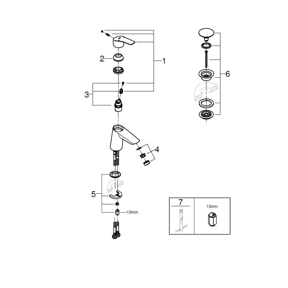 Смеситель для раковины GROHE Eurosmart, S-size, хром (23968003)