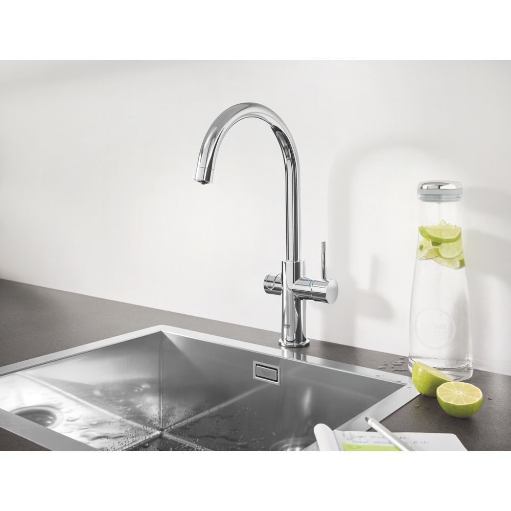 Смеситель для кухонной мойки GROHE Blue Professional с системой фильтрации, охлаждения и газирования воды, хром (31607002)
