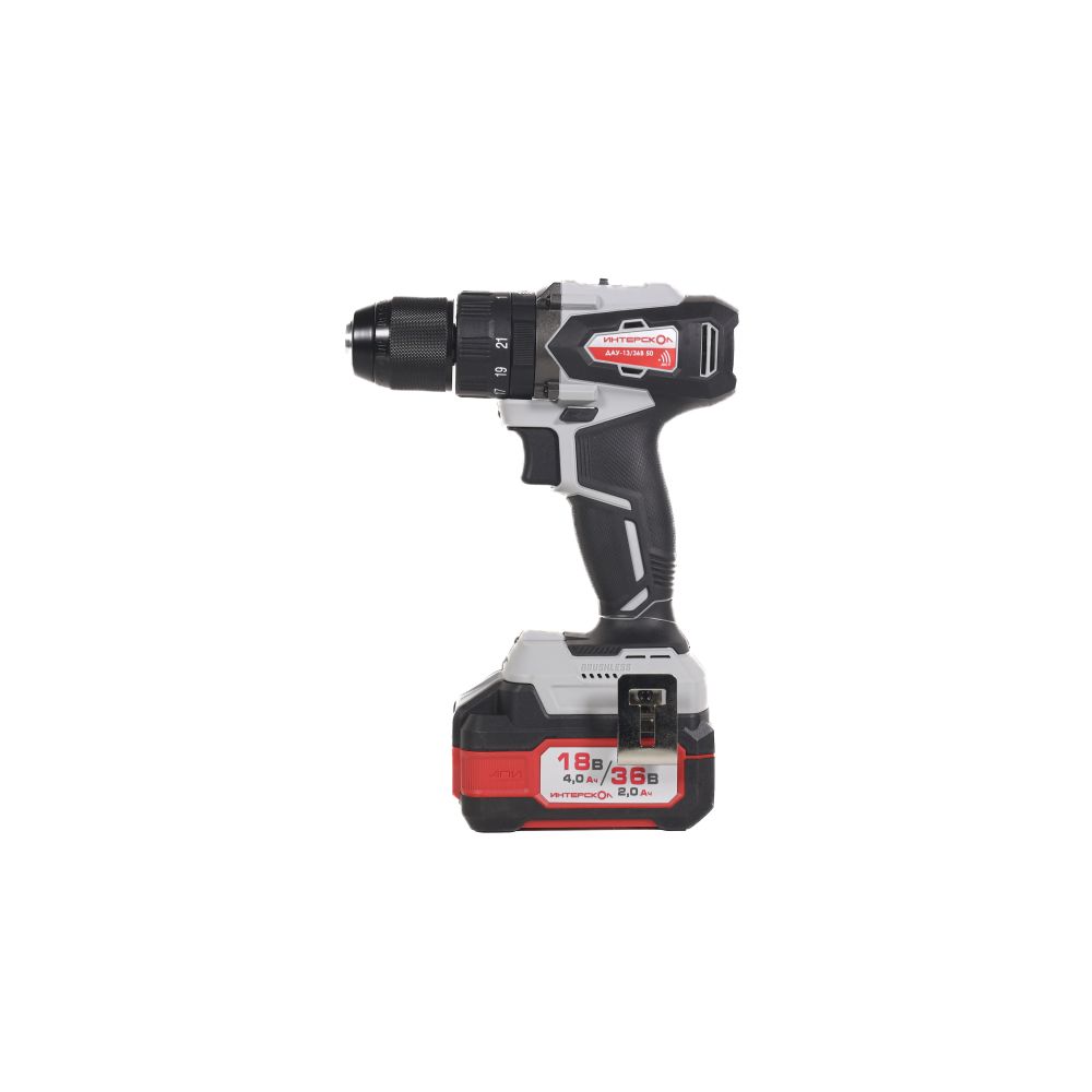 Дрель-шуруповерт ИНТЕРСКОЛ ДАУ-13/36В 50, 36 В, 1700 об/мин, 25500 уд/мин, с 2 АКБ 2 Ач и ЗУ, в кейсе (850.2.2.70)